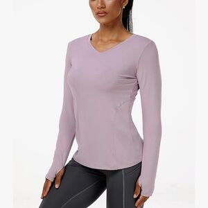 Dry Fit Yoga Workout Exercise Long Sleeve Shirt V-Neck  Womens L